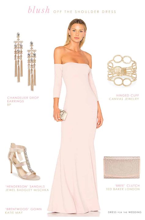 Off the shoulder pink maxi dress - perfect for a wedding! Pink Silk Off The Shoulder Dress, Pink Off-shoulder Gown For Spring, Chic Pink Off-shoulder Formal Dress, Pink Off-shoulder Maxi Dress For Evening, What Accessories To Wear, Elegant Pink Off-shoulder Maxi Dress, Spring Wedding Guest Outfit, Off-shoulder Pink Floral Print Maxi Dress, Blush Maxi Dress