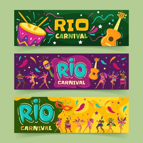 Rio Carnival Banners Festival Banner Carnaval, Carnival Graphic Design, Masquerade Design, Festival Banner Design, Sports Day Decoration, Event Banner Design, Carnival Banner, Carnival Booths, Carnival Inspiration