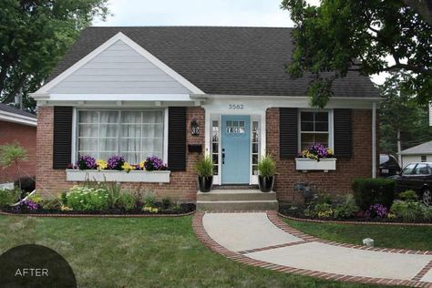 Remodelaholic | Reader Question: Mid-Century Cape Cod Curb Appeal Brick Ranch Houses, Colors With Red Brick, Red Brick House Exterior, Black Shutters, Door Colors, Brick Ranch, Red Brick House, Brick Exterior House, Painted Front Doors