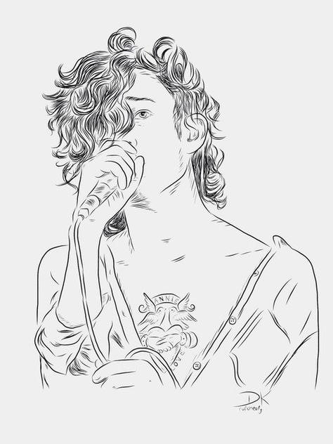 Matty Healy // the 1975 // draw. The 1975 Drawing, 1975 Drawing, Slay Girlboss, 1975 Aesthetic, Line Art Tattoo, Band Quotes, Omerta Tattoo, Matty Healy, Line Art Tattoos