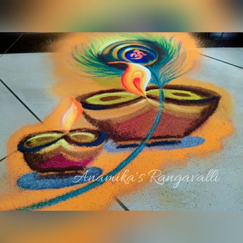 Mf Hussain Paintings, Diwali Designs, Rangoli Painting, Ganpati Rangoli, Ganesh Rangoli, Rangoli Designs For Competition, Army Drawing, Diwali Design, Acrylic Rangoli