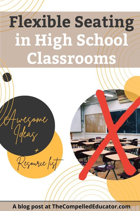 Thinking of trying flexible seating in your high school classroom? Here are 9 awesome classrooms + a resource list + what flexible seating IS and what it is NOT. Flexible Seating Classroom High School, High School Classrooms, High School Design, Flexible Seating Classroom, Technology In The Classroom, Sped Classroom, Classroom Seating, Self Contained Classroom, Modern Classroom