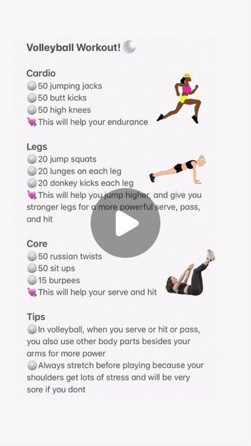 Nevada Girls Volleyball Scout on Instagram: "Volleyball Players🏐🏋🏾‍♀️ Try this workout 2-3x a week   📸 Pinterest  #volleyball #volleyballworkout" Workouts For Volleyball Players, Cute Couple Pics Faceless, Workouts For Volleyball, Volleyball Girl, Girls Volleyball, Volleyball Game, Volleyball Workouts, Volleyball Games, Donkey Kicks