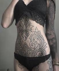 Ornamental Lower Stomach Tattoo, Ornamental Stomach Tattoo, Stomach Tattoo Designs, E Tattoos, Abdomen Tattoo, Lower Stomach Tattoos, Stomach Tattoos Women, Stomach Tattoo, Belly Tattoos