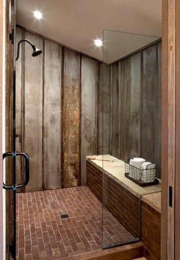 116 Rustic and Farmhouse Bathroom Ideas with Shower - Matchness.com Rustic Small Bathroom Ideas, Rustic Farmhouse Bathroom Ideas, Carport Modern, House Bathroom Designs, Rustic Farmhouse Bathroom, Primitive Bathrooms, Rustic Shower, Tile Remodel, Bathroom Farmhouse Style