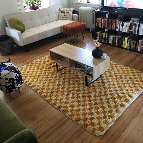 You can keep things simple and chic with the Moroccan Berber Rug, which features a simple checkered pattern. The Morrocan checker rugs area the perfect complement for Bohemian, country or rustic decor. durable, simple to clean, and perfect for every room of the house. It has never been easier to ke Yellow Checkered, Modern Architects, Checkered Rug, Fluffy Rug, Moroccan Area Rug, Moroccan Carpets, Be Natural, Carpet Colors, Beni Ourain Rugs