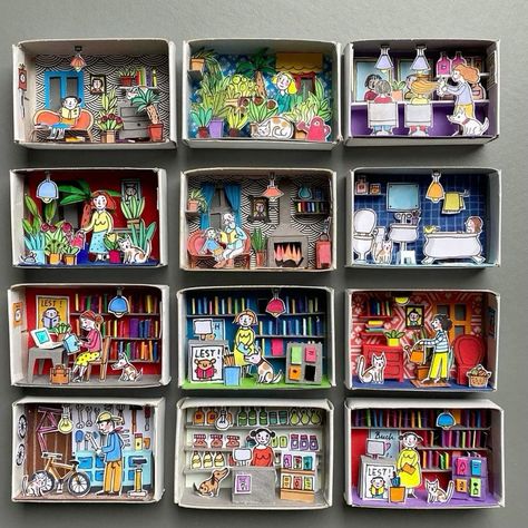 Matchbox Collection, Matchbox Crafts, Matchbox Art, Ideas For Easter Decorations, Ideas For Easter, Paper Art Craft, Middle School Art, Cardboard Crafts, Art Club