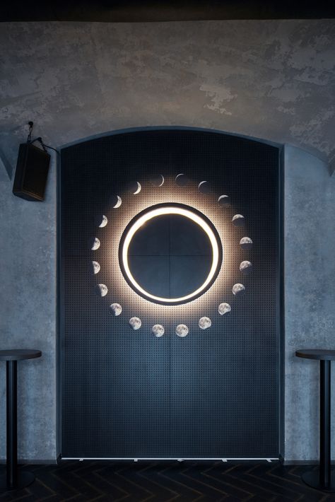 Gallery of Moon Club / Formafatal + Machar&Teichman - 32 Stained Mirror, Moon Hotel, Moon Cafe, Central Hall, Themed Cafes, Building Layout, Round Pendant Light, Metal Cladding, Interior Concept