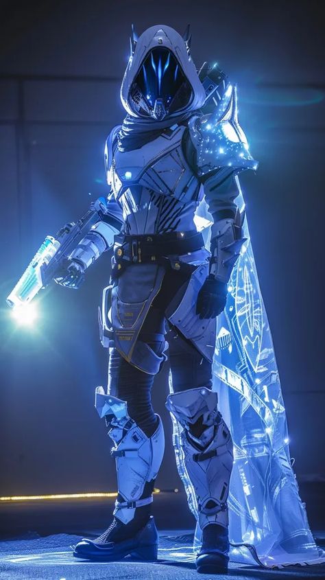 Midjourney AI Image: Celestial Nighthawk Hunter Guardian from Destiny 2, prismatic, posing, --ar 9:16 --v 6.0 → more in ai-img-gen.com Future Outfit Design, Destiny 2 Armor Concept, Celestial Nighthawk, Destiny 2 Hunter Fashion, Celestial Armor, White And Blue Suit, Futuristic Technology Concept Art, Titanfall Cosplay, Dark Blue Room