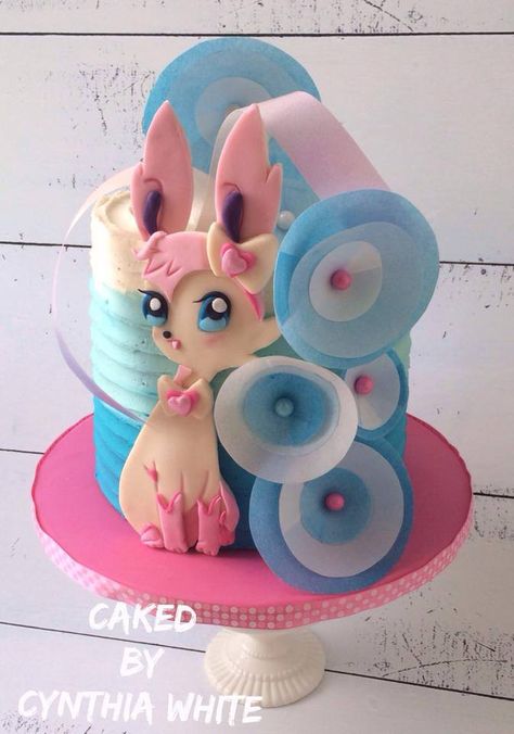 Sylveon ~ Pokemon Cake Playdough Sculptures, Charmander Cake, Trolls Birthday Party Cake, Pokemon Cakes, Birthday Pikachu, Sylveon Pokemon, Easy Cupcakes Decoration, Pokemon Themed Party, Pokemon Birthday Cake