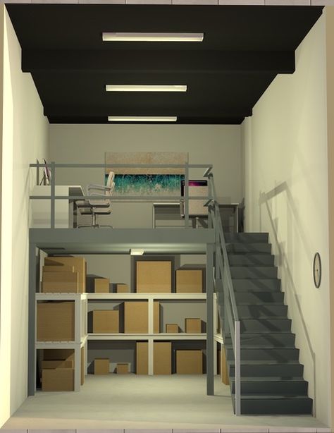 Creative Warehouse Offices Workspace Warehouse Office Space Ideas, Small Warehouse Office, Small Business Warehouse Ideas, Small Warehouse Design Layout, Small Warehouse Design Storage, Small Industrial Office, Warehouse Design Storage, Warehouse Storage Ideas, Warehouse Workspace