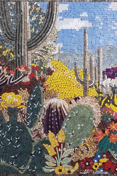 Cactus Interior Design, Mosaic Landscapes, Mosaic Landscape, Landscape Mosaic, Abstract Painting Acrylic Modern, Colorful Mosaic, Mosaic Garden Art, Mosaic Art Projects, Mosaic Tile Art