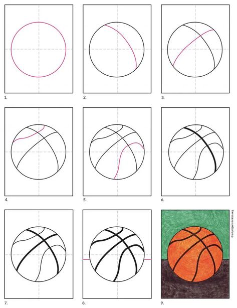 Drawing A Basketball, How To Paint A Basketball, How To Draw A Basketball Hoop, Basketball Painted Rocks, How To Draw A Basketball, Basketball Drawings Easy, Basketball Drawings Sketches, Basketball Painting Ideas, Sport Drawing Ideas Art