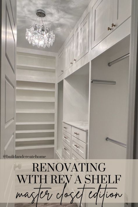 I've done makeovers on a lot of closets in my day, but there hasn't been one quite as popular as renovating a closet using Rev-A-Shelf. I did this for my sweet sister-in-law! When I went to help I didn't know I would make it an organizational dream. (If you haven't seen the video of the Diy Walk In Closet, Master Closet Design, Closet Island, Closet Planning, Walking Closet, Storage Room Organization, Walk In Closet Design, Closet Design Layout, Closet Renovation