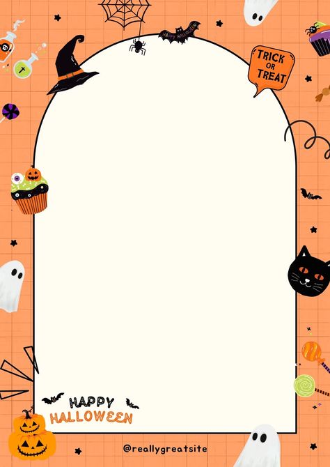 Orange Cute Playful Hand drawn Cartoon Halloween Page Border A4 / orange, cute, halloween, spooky, cartoon, playful, frame, paper, page, border / #canva #canvatemplate #freetemplate #canvafree Halloween Border Design, Halloween Borders Frames, Spooky Template, Marcos Halloween, Halloween Border, Spooky Cartoon, Halloween Borders, Cute Border, A4 Template