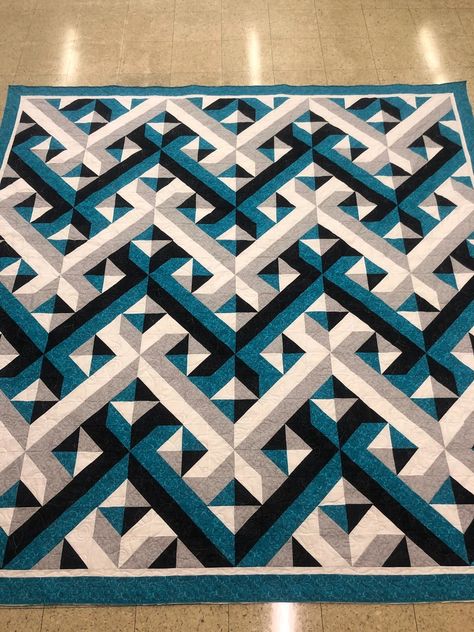 Interwoven Quilt Pattern | Etsy 4 Color Quilts Patterns, 3d Quilts Patterns Free, 3dquilts Quilt Blocks, X Block Quilt Pattern, Interwoven Quilt Pattern, Optical Illusion Quilts Patterns Free, 3d Quilts Optical Illusions Free Pattern, 3 Color Quilts, 3d Quilt Patterns