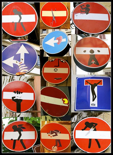 clet abraham | Flickr - Photo Sharing! Street Art Ideas, Street Sign Art, Art Language, Funny Road Signs, Creation Art, Best Street Art, 3d Street Art, Traffic Signs, Street Art Graffiti