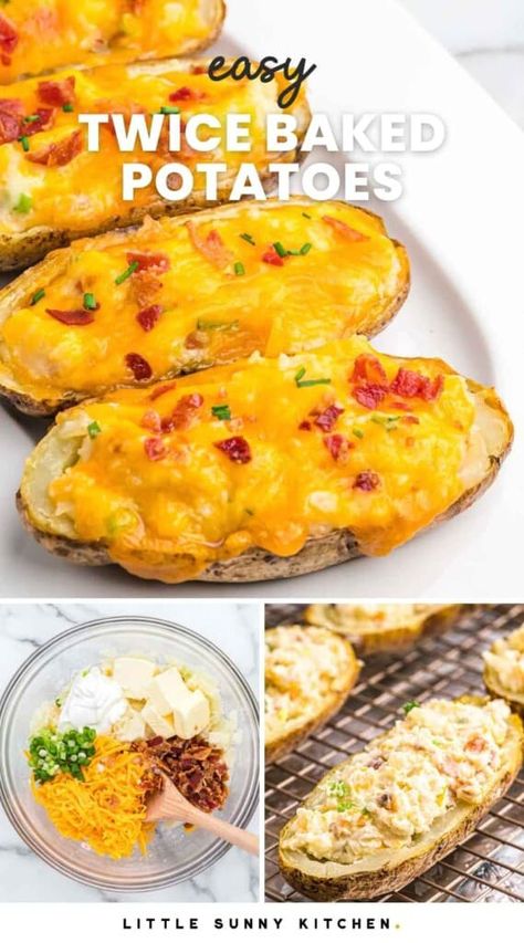 Potato Boats Baked, Bake Potatoes Recipes Stuffed, Potato Boats Recipe, Potato Boat, Easy Twice Baked Potatoes, Twice Baked Potatoes Recipe, Best Twice Baked Potatoes, Potato Boats, Twice Baked Potato