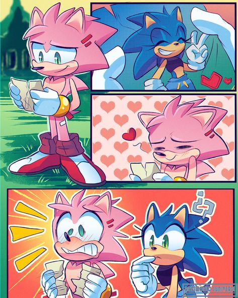 Twitter Genderbent Sonic, Sonic The Hedgehog And Tails, Sonamy Fanart, Sonic And Tails, Sonic Sonic, Sonamy Comic, Shadow And Amy, Amy The Hedgehog, Hedgehog Movie