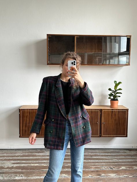 Plaid Blazer Outfit, Vintage Blazers, Check Blazer, Cashmere Blazer, Blazer Women, Slim Fit Jackets, Green Fits, Checked Blazer, Corduroy Blazer