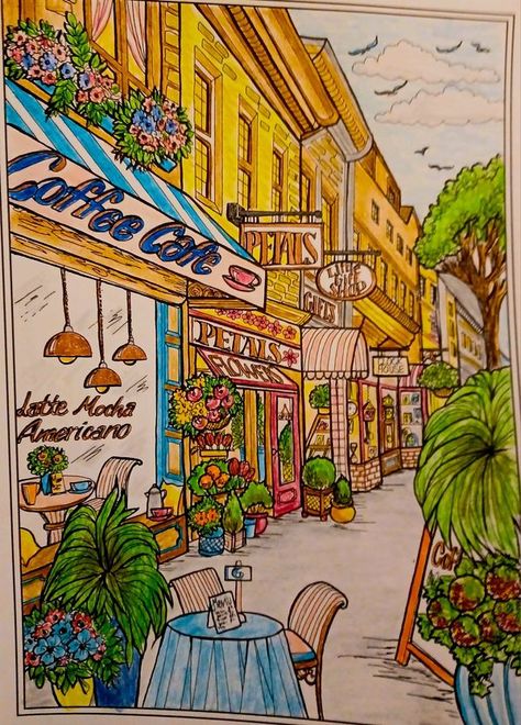 Teresa Goodridge, Main Street, Gel Pens, Adult Coloring, Color