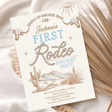 $2.77 | Vintage Blue Boys First Rodeo 1st Birthday - zgroupon, wild west themed, western first birthday party, vintage, western 1st birthday, my first rodeo birthday invitation, blue wild west, boys first rodeo invitation, blue cowboy wild west, wild west desert Boy One Year Birthday Theme, 1st Rodeo Birthday Party Boy, Rodeo First Birthday Party, My First Rodeo Birthday Boy, First Rodeo Birthday Boy, First Birthday Themes For Boys, First Rodeo Party, Rodeo 1st Birthday, First Rodeo Birthday Party