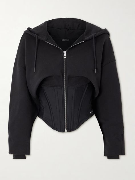 Shop MUGLER Cotton-blend jersey and scuba corset hoodie, Explore the latest MUGLER women's collection today on NET A PORTER Corset Sweatshirt, Corset Hoodie, Sports Day Outfit, Corset Jacket, Signature Aesthetic, Panel Leggings, Hoodie Outfit, Kpop Fashion Outfits, Korean Outfits