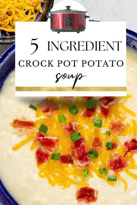 Feed a Crowd, Cheep! If you’re looking for an easy and delicious Crockpot Potato Soup recipe, look no further! This 5 Ingredient Crock Pot Potato Soup is perfect for a cold day or when you’re short on time. And the best part? It’s loaded with flavor! Crockpot Red Potato Soup, Easy Crockpot Hashbrown Potato Soup, Crock Pot Potato Soup With Hashbrowns And Cream Cheese, Crock Pot Potato Soup With Hashbrowns, Potato Soup Crock Pot Hashbrowns, Paula Dean Potato Soup, Easy Potato Soup Crock Pot, Crockpot Potato Soup With Real Potatoes, Crockpot Potato Soup With Hashbrowns