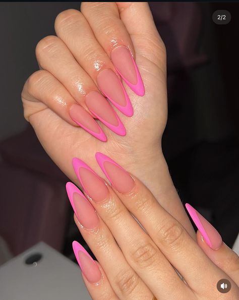 Almond Shaped Pink Nails, Light Pink French Tip, French Tip Stiletto, Light Pink French, Pink French Tip, Long Almond, Pink French, Almond Shaped, Nails Ideas