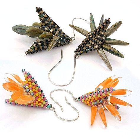 Contemporary Geometric Beadwork with Kim Van Antwerp - - Bedecked and Beadazzled Geometric Beadwork, Seed Bead Art, Stitch Earrings, Silver Diamond Jewelry, Dagger Earrings, Earrings Bead, Beadwork Bracelet, Crafting Jewelry, Beadwork Designs