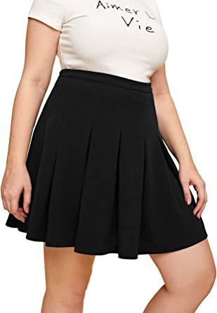 Romwe Women's Plus Size Basic Stretchy Flared High Waist Casual Mini Skater Skirts Skater Skirts, Black Skater Skirts, School Skirt, Mini Skater Skirt, Shirt Tucked In, Pretty Shorts, Plus Size Brands, Plus Size Skirts, Skater Skirt