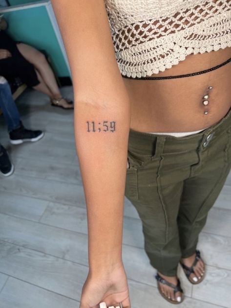 11:59 Time Tattoo, Words With Semicolon Tattoo, Cute Small Semicolon Tattoo, Creative Semi Colon Tattoos For Women, Semi-colon Tattoo Black Women, Time Tattoos Numbers, 11 59 Tattoo, Creative Semi Colon Tattoos, Eventually Tattoo