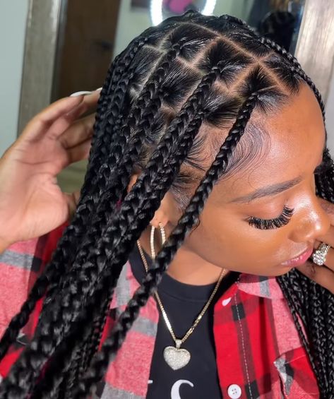 Lightweight Knotless Braids, Crowrows Braids, Knottles Braids Hairstyle Ideas, Large Knotless Box Braids Hairstyles, Regular Box Braids Medium, Normal Box Braids, Braids For Black Women Medium, Medium Long Braids, Large Knotless Box Braids With Curls