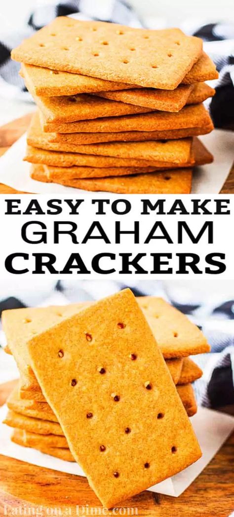 You have to try this fun homemade graham crackers recipe. They are fun and easy to make with the kids. Once you have homemade, you'll never turn back! Graham Crackers Recipe, How To Make Graham, Homemade Crackers Recipe, Graham Cracker Recipes, Eating On A Dime, Crackers Recipe, Homemade Graham Crackers, Diy Snacks, Homemade Crackers