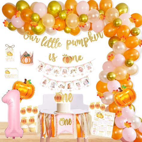 PRICES MAY VARY. Pumpkin First Birthday Party Decorations Includes - 85pcs fall themed balloon garland arch set, our little pumpkin is one banner, pumpkin first birthday high chair banner, pumpkin first birthday crown, 9pcs cake toppers, pumpkin first birthday milestone poster, pumpkin first birthday photo banner, number 1 foil balloon, 50pcs little maple leaves, 12pcs label cards, 12pcs gift label tags, 16ft flax string. Perfect For Fall Themed Party - Suit for fall theme 1st birthday party, pu Fall First Birthday, Fall 1st Birthdays, Halloween 1st Birthdays, Pumpkin Birthday Parties, Leaf Pumpkin, Pumpkin 1st Birthdays, 1st Birthday Girl Decorations, Pumpkin First Birthday, Boy Birthday Decorations