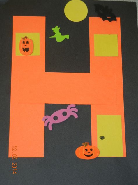 H is for Haunted House H Is For Haunted House Preschool, Letter H Halloween Crafts, Haunted House Craft Preschool, H Preschool Crafts, H Crafts For Preschoolers, Letter H Crafts For Preschoolers, Letter H Preschool, H Is For Halloween, Letter H Crafts