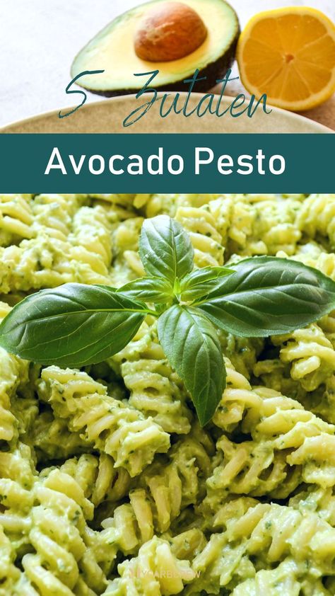 Einfache Avocado Pesto mit nur 5 Zutaten zubereitet. Dieses leckerere Avocado Pesto Rezept wird mit Nudeln serviert. Die schnelle Pesto mit Avocado passt aber auch super als Dipp für Nachos oder als Topping für einen Salat. Avocado Salsa Verde Recipe, Avocado Pesto Pasta, Avocado Pasta, Avocado Pesto, Best Fat Burning Foods, 140 Pounds, My Career, Proper Nutrition, Good Healthy Recipes