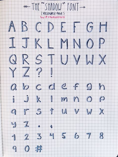 7.13.16+7:58pm // shadow font resource page // @cumberbreadbatch asked for a font tutorial so here you go, love! some of these are a little weird looking, but i hope this is enough to practice with! Alphabet Fonts Aesthetic, Shadow Font, Lettering Guide, Bullet Journal Font, Journal Fonts, Writing Fonts, Bullet Journal Notes, Alphabet Fonts, Hand Lettering Fonts