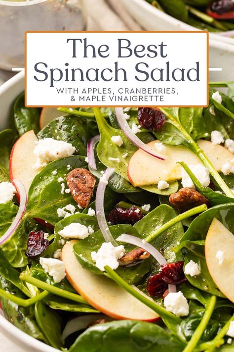 Feta Dressing Recipe, Best Spinach Salad, Apple Spinach Salad, Shabbos Recipes, Desert Salad, Cranberry Spinach Salad, Delicious Healthy Salads, Maple Vinaigrette, Glazed Pecans