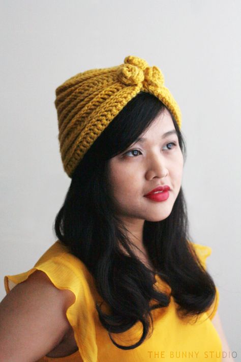 The Bunny Studio: Free Crochet Pattern: Alma Hat Crochet Turban, Easy Crochet Hat Patterns, Spiral Crochet, Easy Crochet Hat, Crochet Beret, Crochet Hat Free, Crochet Gratis, Crochet Beanie Pattern, Yellow Hat