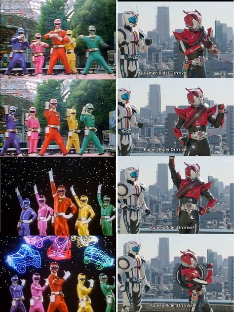 Here is the comparison Shot of Drive doing the Carranger Pose. Autobot Symbol, Kamen Rider Drive, Power Rangers Megaforce, Power Rangers Art, Hero Time, Hero Poster, Dragon Knight, Kamen Rider Series, Marvel Entertainment