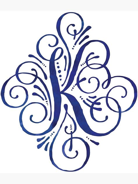 "Monogram Watercolor Calligraphy Letter K" Poster by junkydotcom | Redbubble K Calligraphy, K Monogram, Calligraphy Fonts Alphabet, The Letter K, K Tattoo, Watercolor Calligraphy, Letter Decoration, Illuminated Letters, Letter A Crafts