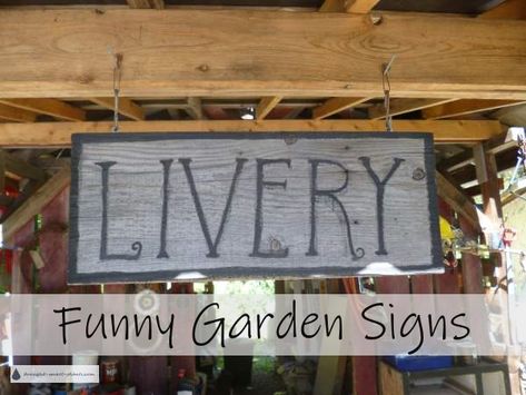 Paint yours today - there's nothing like a Funny Garden Sign or two in the garden. They just add so much character and wit. Funny Garden Signs Hilarious, Garden Humor, Rustic Gardening, Funny Garden Signs, Tools Tattoo, Upcycled Planter, Tattoo Garden, Gate Signs, Garden Tattoo