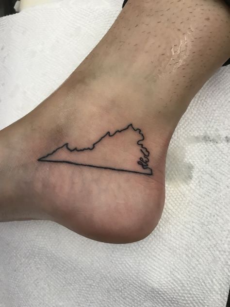 Virginia black outline tattoo Virginia Tattoo Ideas, Black Outline Tattoo, Virginia Tattoo, State Tattoos, Outline Tattoo, Norfolk Virginia, Virginia Is For Lovers, State Outline, Fine Line Tattoos