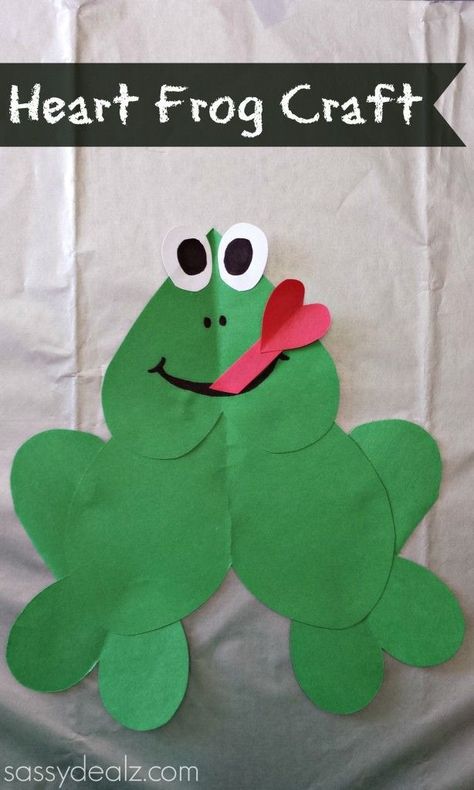 Learn how to make a paper heart frog craft for kids! It is a easy and cheap art project that is made of all hearts. Great for Valentines day or for fun! #sealife #sealife #basteln Cheap Art Projects, Frog Craft, Jungle Crafts, Crafty Morning, Green Hearts, Frog Crafts, Valentine's Day Crafts For Kids, Kids Valentines, Valentine Activities