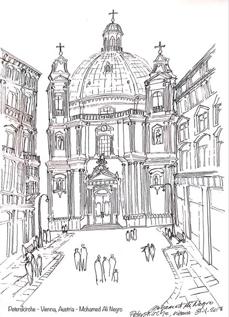 #peterskirche #vienna #inksketch #architecture #freehand Vienna Sketch, Vienna Drawing, Vienna Illustration, Timeline Architecture, Vienna Architecture, Famous Structures, White Palace, Mohamed Ali, Building Sketch