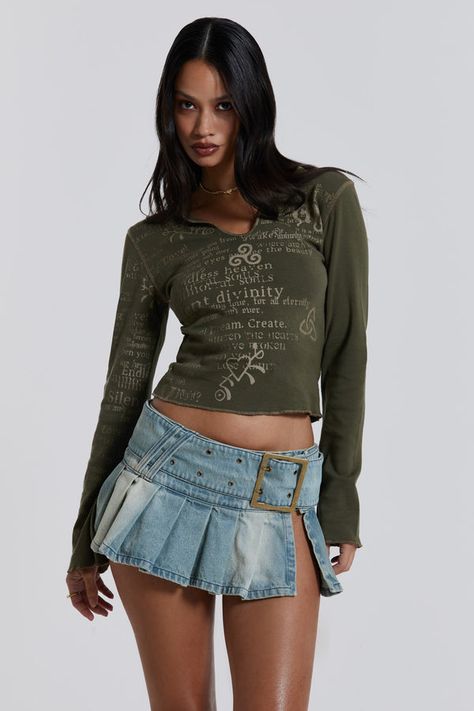 Shop the latest Jaded London Women's Collection. Clothing, Accessories, Swimwear and more. Free Delivery and Free Returns Available Long Sleeve Mini Skirt Outfit, Skirt On Top Of Jeans, Mini Mini Skirt Outfit, Pleated Denim Mini Skirt Outfit, Denim Pleated Skirt Outfit, Pleated Denim Skirt Outfit, Mini Denim Skirt Outfit, Skirt From Jeans, Oversized Belt