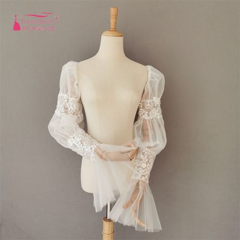 Soft Tulle Lace Shawl Appliques Romantic Detachable Wedding Sleeve Puffy Full Sleeves Bridal Fingerless Gloves Chic - AliExpress 320 Wedding Sleeves, Beaded Gloves, Detachable Wedding Dress, Boho Bridal Gowns, Dress Sleeves, Bolero Wedding, Detachable Sleeves, Wedding Gloves, Beaded Tulle