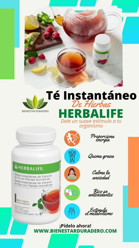 Consigue más energía para alcanzar tus actividad diarias💪✅ y activar tu #metabolismo 🔥 con este té instantáneo de hierbas #herbalife💚 Esta bebida te ofrece en segundo todos los beneficios del té verde, camomila y malva silvestre,🥰👌 con un refrescante sabor que te ayudará a controlar la ingesta de bebidas gaseosas.✅ ¡Pídelo en nuestra web y únete a nuestro club nutricional bienestar duradero!💚 ¡Haz clic aquí! 👇👇⬇️⬇️ #herbalifeespaña #teherbalife #tedehierbasherbalife #perdidadegrasa Herbalife Benefits, Te Chai, Probiotic Benefits, Herbalife Nutrition, Probiotics, Nutrition, Fruit