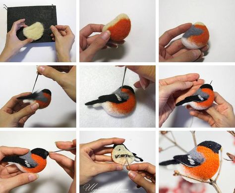 Felt Birds Ornaments, Felted Wool Crafts, Diy Jewelry Tutorials, Needle Felting Tutorials, Bullfinch, Felt Mouse, Needle Felting Projects, Felting Tutorials, Felt Birds